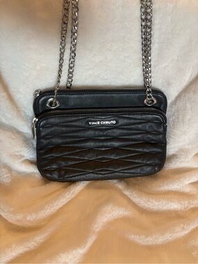 Vince Camuto Black Quilted Crossbody with Silver Chain